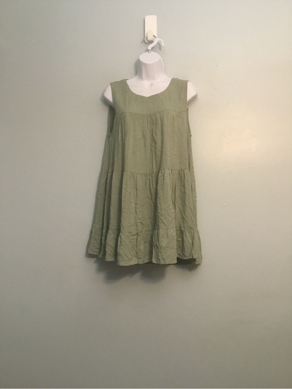 indigo soul Sleeveless Tiered Casual Dress in Sage Green